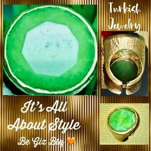 🆕🔥🔥Turkish Jewelry Ring In Gold Bath Over Metal With Stunning Green Chatee Stone